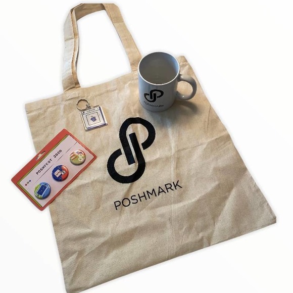 Poshmark Handbags - Poshmark Mug Bag Button Keychain Bundle